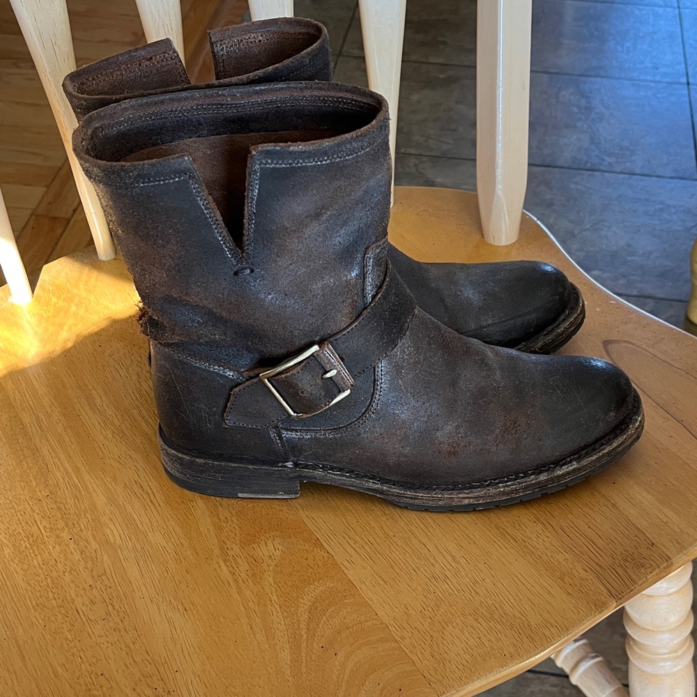 Frye Brown Leather Harness Ankle Boots